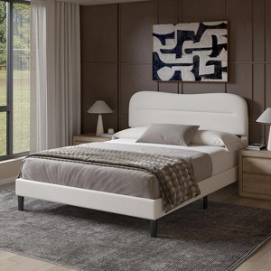 Queen Size Bed Frame with Headboard upholstered Bed Frame Teddy Soft Boucle Fabric Soft Cloud Marshmallow Shape Headboard No Box Spring Needed - 1 of 4