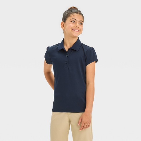 Girls Short Sleeve Performance Uniform Polo Shirt Cat Jack Navy Blue L Plus