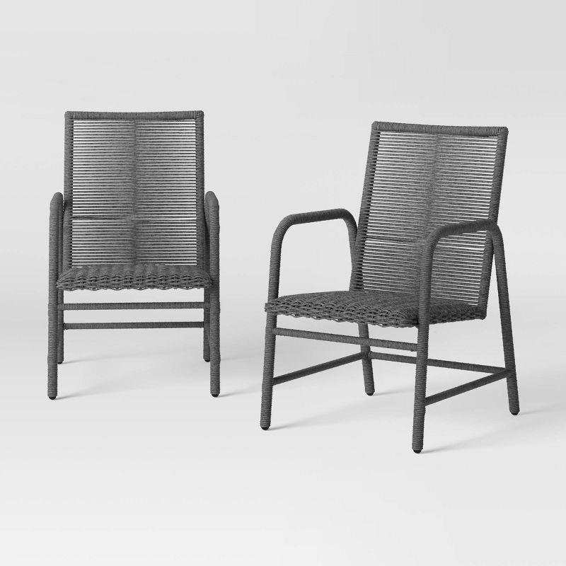 2pc Granby Padded Wicker Outdoor Patio Dining Chairs Arm Chairs Gray - Threshold&#8482;, 1 of 10