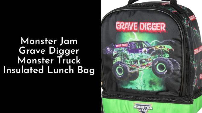 Monster Jam Grave Digger Monster Truck Insulated Dual Compartment Lunch Bag Black, 2 of 9, play video