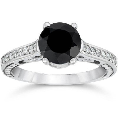 Pompeii3 1 1/4ct Vintage Black Diamond Engagement Ring 14K White Gold