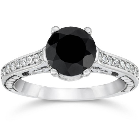 Pompeii3 1 1/4ct Vintage Black Diamond Engagement Ring 14k White Gold ...