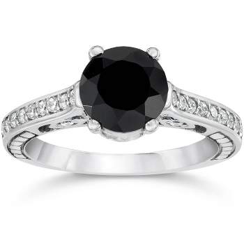 Pompeii3 1 1/4ct Black & White Diamond Engagement Ring 14K White Gold