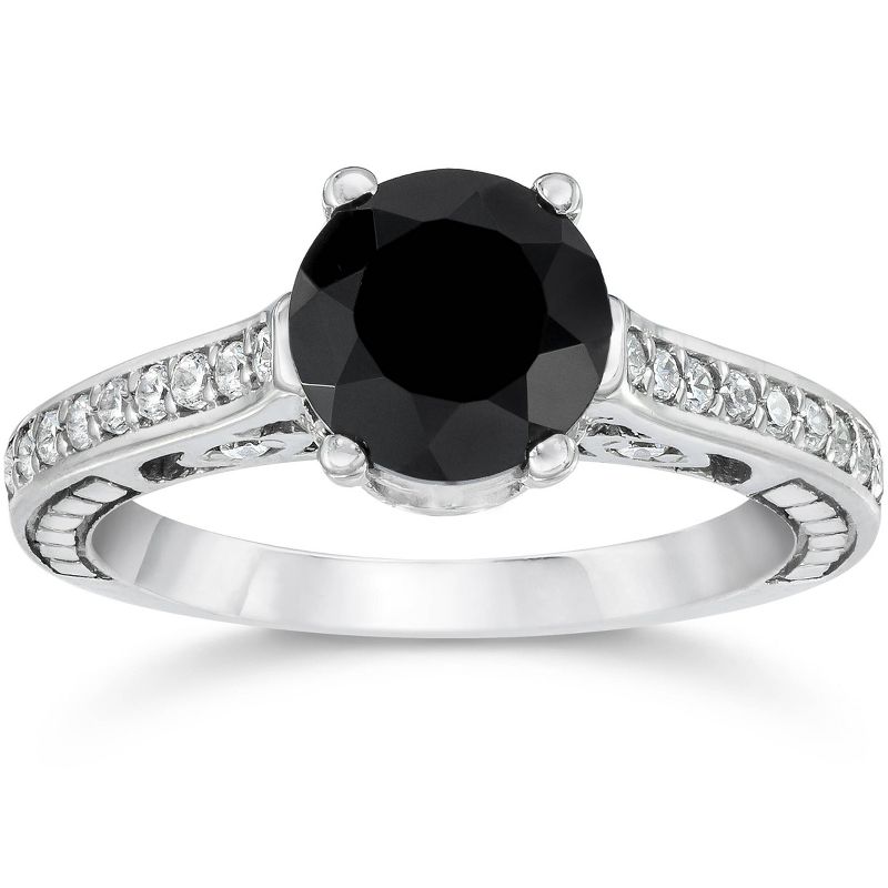 Pompeii3 1 3/4ct Black & White Vintage Diamond Engagement Ring 14K White Gold, 1 of 5