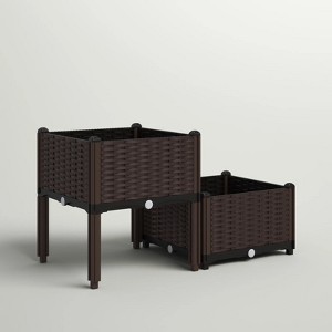 Barton 2-Piece Plastic Raised Garden Bed Planter Box with Self-Watering Drainage Holes for Flowers - 1 of 4
