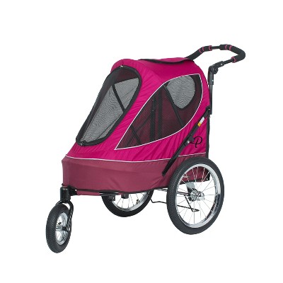 Petique All Terrain Pet Jogger Outdoor Stroller Wagon Cart with Large Bike Tires, Foam Grip Handle, and Tire Pump, Blazin' Berry