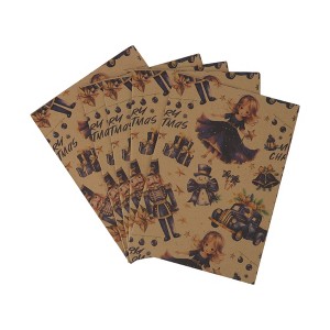 Unique Bargains Gift Wrap Paper Christmas Yellow Kraft 27.56"x19.69" 5Pcs - 1 of 4