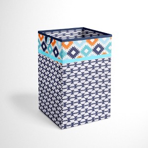 Bacati - Liam Kilim Aqua/Orange/Navy Collapsible Laundry Hamper - 1 of 4