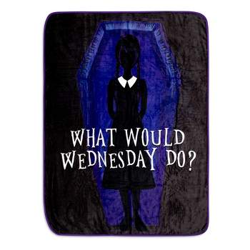 Silver Buffalo Addams Family Wednesday "What Would Wednesday Do?" Raschel Throw Blanket | 45 x 60 Inches
