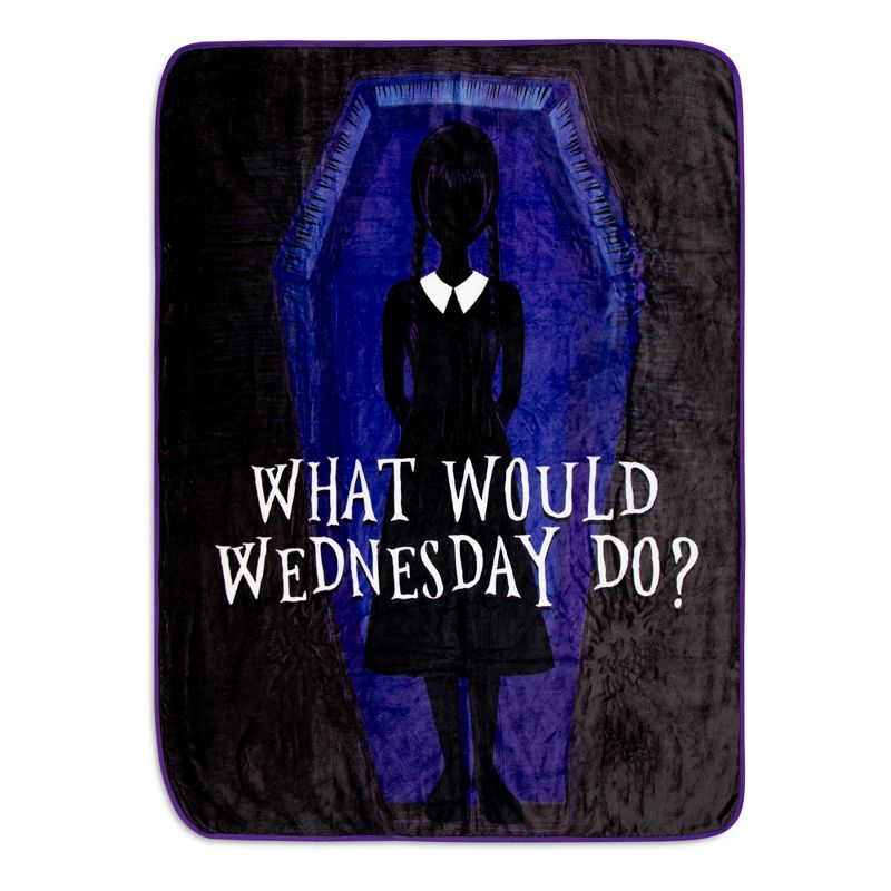 Silver Buffalo Addams Family Wednesday "What Would Wednesday Do?" Raschel Throw Blanket | 45 x 60 Inches, 1 of 10