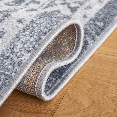 Abstract Gray and Ivory Synthetic 9' x 12' Hand-Knotted Rug