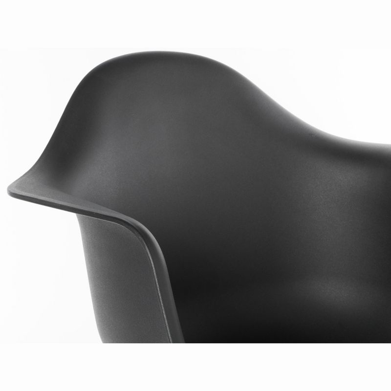 Mid-Century Modern Style Plastic DAW Shell Dining Arm Chair with Wooden Dowel Eiffel Legs, Black, 6 of 12