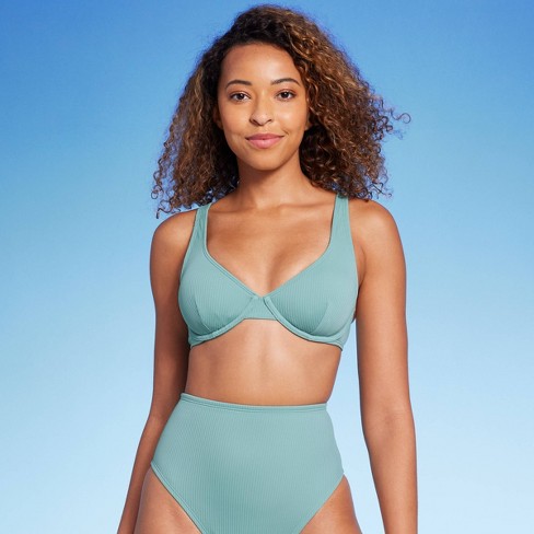 Women's Retro Ribbed Underwire Bikini Top - Shade & Shore™ Green 32A