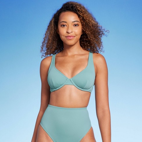 Women's Retro Ribbed Underwire Bikini Top - Shade & Shore™ Green