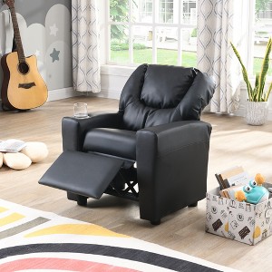 KTMBDW Kids Recliner with Cup Holder, Headrest, and Safety Recline, Contemporary Reclining Chair for Kids, Supports up to 90 lbs., Black - 1 of 4