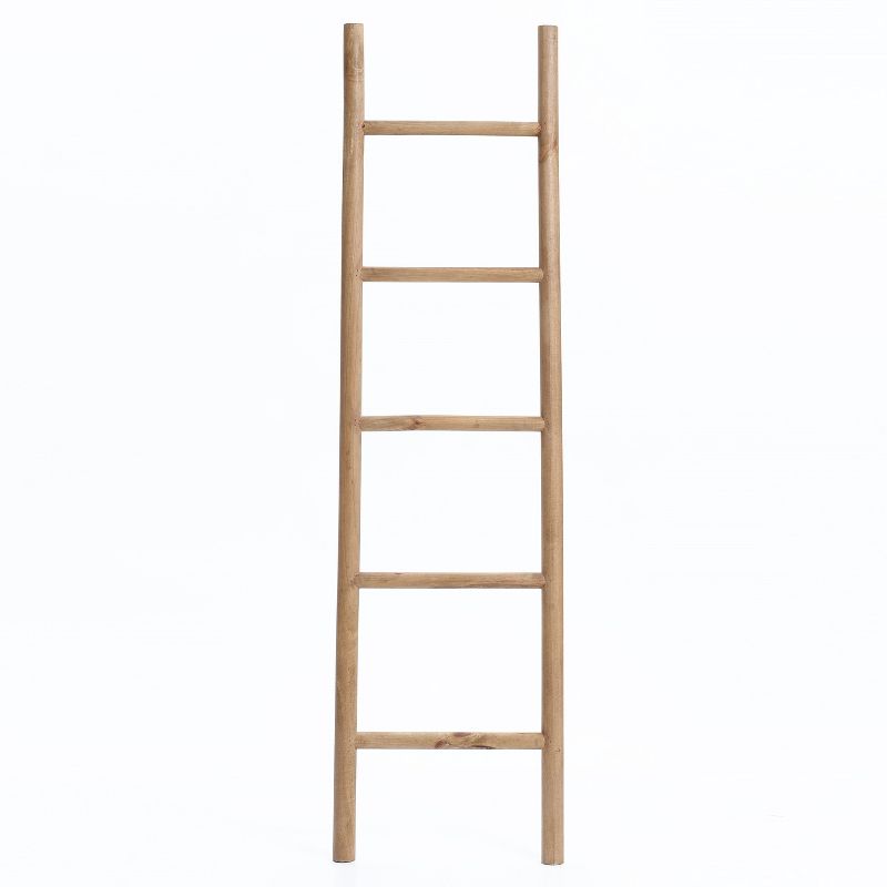 LuxenHome Natural Wood 5Ft Blanket Ladder Brown, 1 of 5