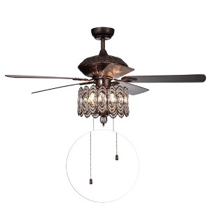 52" x 52" x 23" Copper Grove Dejes Chandelier Ceiling Fan - Warehouse Of Tiffany: Rustic Bronze, Crystal Beads - 1 of 4