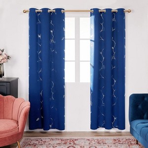 Deconovo Silver Floral Blackout Curtains, 2 Panels, Room Darkening - 1 of 4
