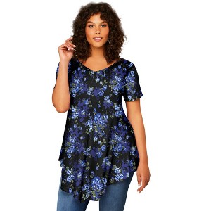 Roaman's Women's Plus Size Ultra Drape V Neck Swing Tunic - 1 of 4