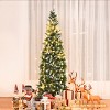 Tangkula 7.5'Artificial Pencil Christmas Tree Snow Flocked Tree w/ Pine Cones and Metal stand - 2 of 4