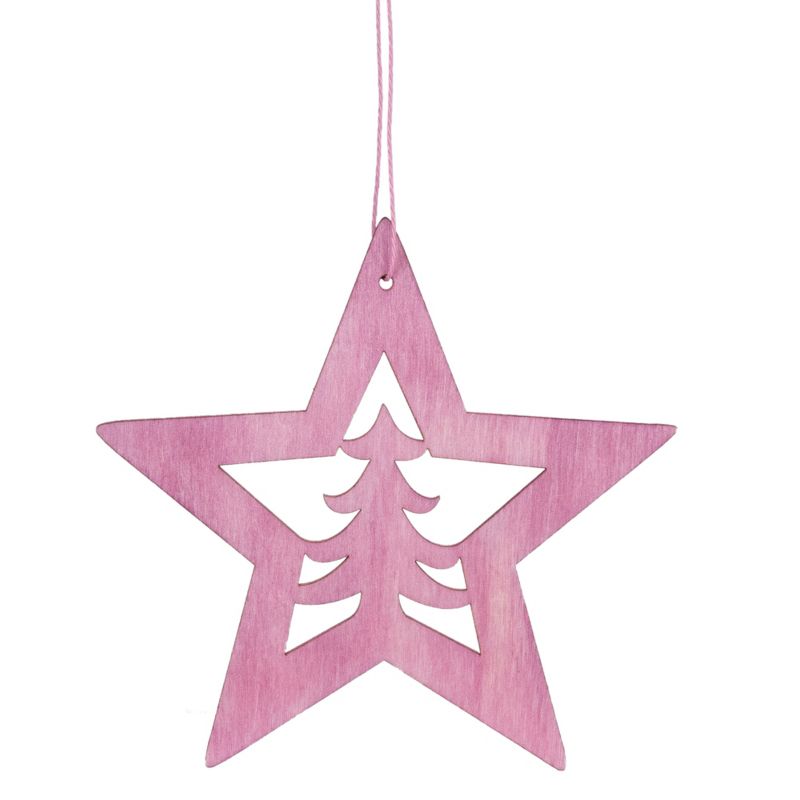 Northlight 4" Pink Wooden Cut Out Star Christmas Ornament, 1 of 3