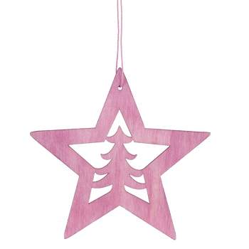 Northlight 4" Pink Wooden Cut Out Star Christmas Ornament