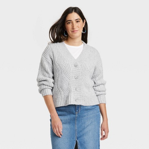 Bella Glitz - Solid open-knit duster cardigan Grey