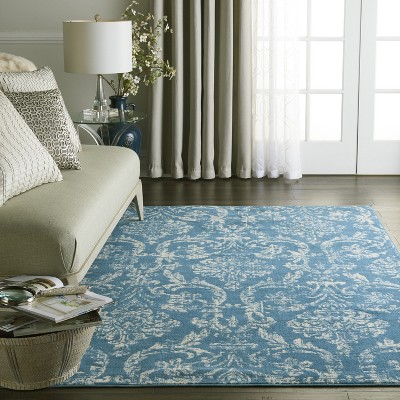 Hand-Knotted Blue Synthetic Rectangular 5' x 7' Area Rug