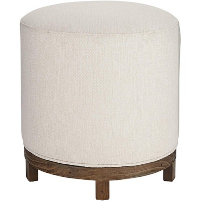 55 Downing Street Daniel Wood Swivel Dining Stool Brown 22" High Modern Zeus Pearl Fabric Cushion for Kitchen Counter Island Home