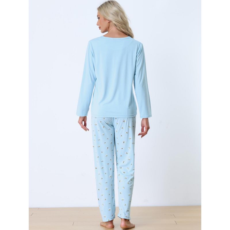 cheibear Womens Sleepwear Lounge Heart Print with Pants Long Sleeve Pajama Set, 3 of 6