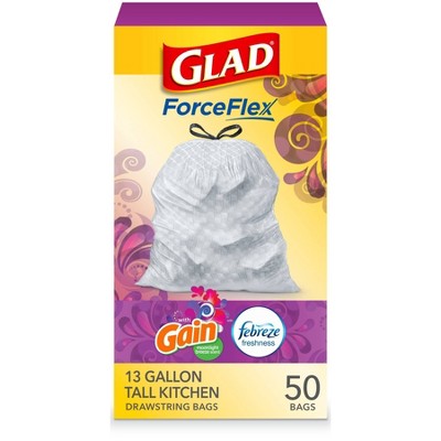 Glad ForceFlex White Trash Bags Gain Moonlight Breeze Scent with Febreze Freshness 13 Gallon - 50ct