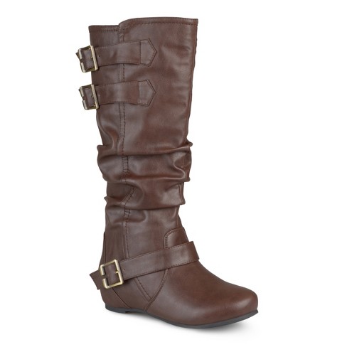 Journee Collection Womens Tiffany Hidden Wedge Mid Calf Boots Brown 8 Target