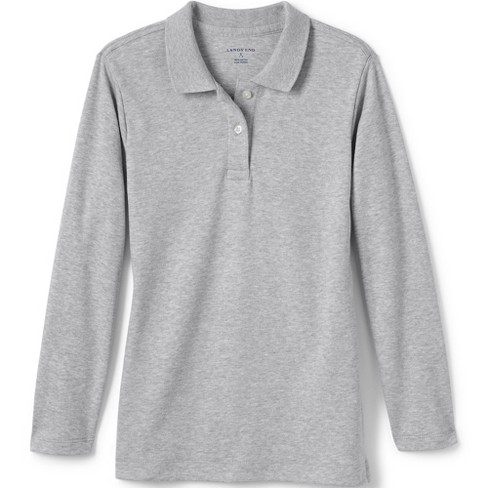 Gray - Long Sleeve Polo - Button Down Collar