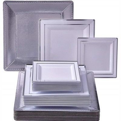 Silver Spoons Disposable Charger and Plate Set for Party, Includes 20 Charger Plates (13”), 20 Dinner Plates (10.25”) & 20 Side Plates (7.5”), Silver