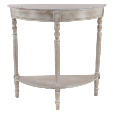 Charming Light Brown Demilune Console Table with Storage Shelf