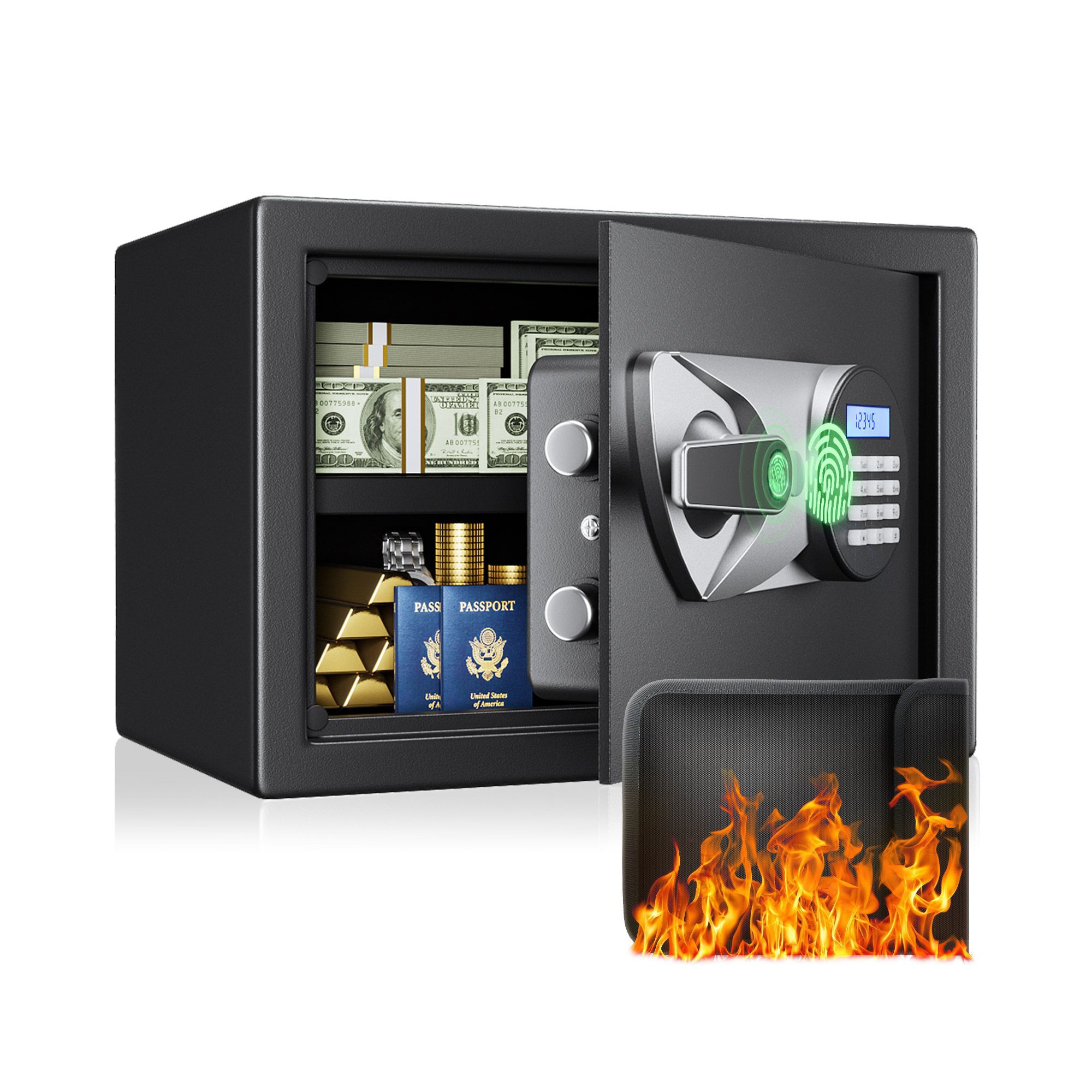 GOTGELIF 1.0 Cuft Fireproof Biometric Safe Box with Hidden Design & Digital Keypad for Home & Office