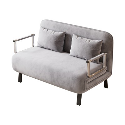 TiramisuBest 39¡å Convertible Sofa Bed Chair, Tri-Fold Sleeper Couch with Adjustable Backrest & Pillow, Light Gray Velvet Futon for Home & Office