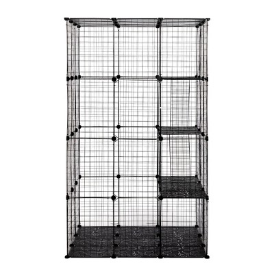 Munora 3-Tier Wire Cat Cage, 42"x42"x72" with Platforms, Ladders, and Doors (Black)