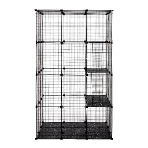 Munora 3-Tier Wire Cat Cage, 42"x42"x72" with Platforms, Ladders, and Doors (Black) - 1 of 4