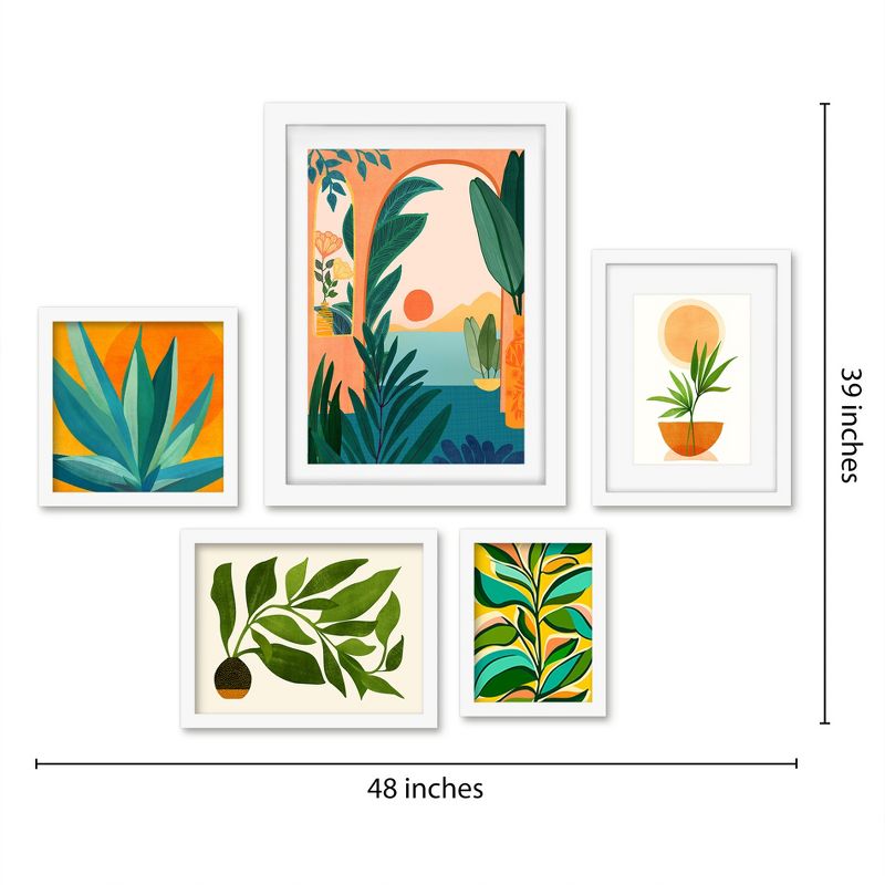 Americanflat 5 Piece White Framed Gallery Wall Art Set botanical - Green & Orange Tropical Nature, 3 of 6