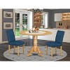 Round Dining Table Set - 42" Table w/ Drop Leaves & 2 Parsons Chairs - Linen White PU Leather - 2 of 4