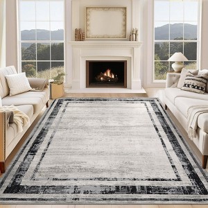 Area Rug Non-Slip - Washable Gray Low-Pile Stain-Resistant Soft Distressed Carpet, Minimalist Foldable Floor Mat for Living Room Bedroom - 1 of 4