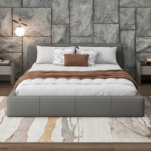 Christopher Knight Home Francis Modern Faux Leather Upholstered Wood Platform Bed with Headboard, Gray - 1 of 4