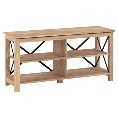 50" Open Back TV Stand in White Oak Wood with Metal Black Accents - Henn&Hart