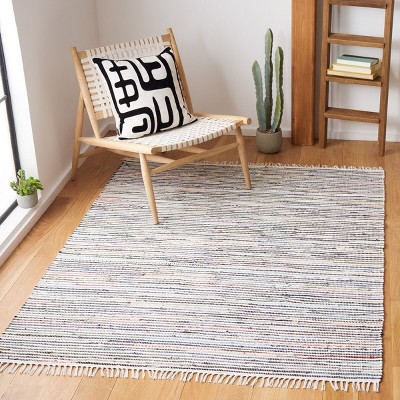 Ivory and Multi 5' x 7' Handwoven Cotton Area Rug