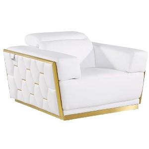 HomeRoots 47" White and Gold Italian Leather Club Chair - 1 of 4