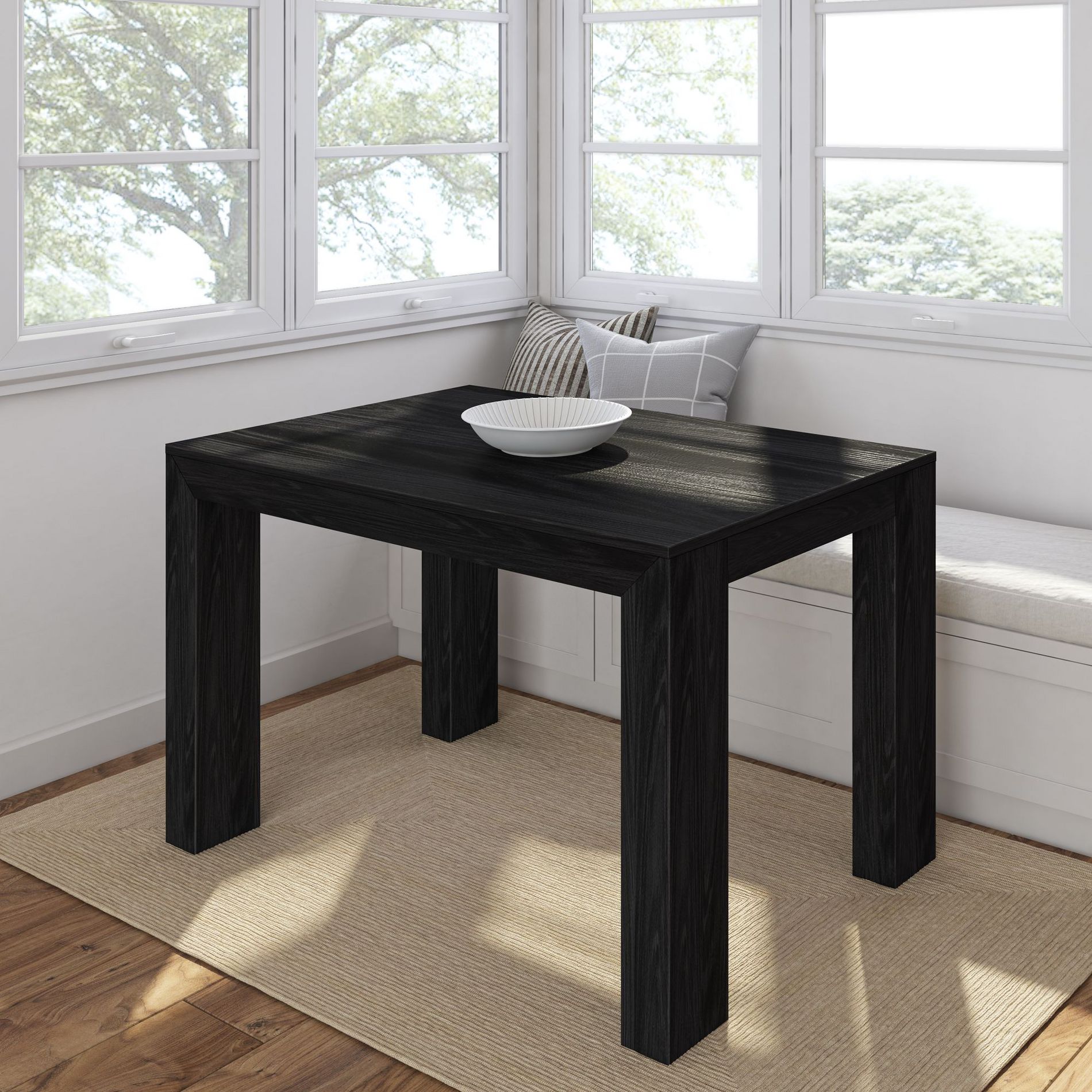 Plank+Beam 48" Modern Dining Table for 4, Solid Wood Rectangular Dining Table for Kitchen/Dining Room, Black Wirebrush