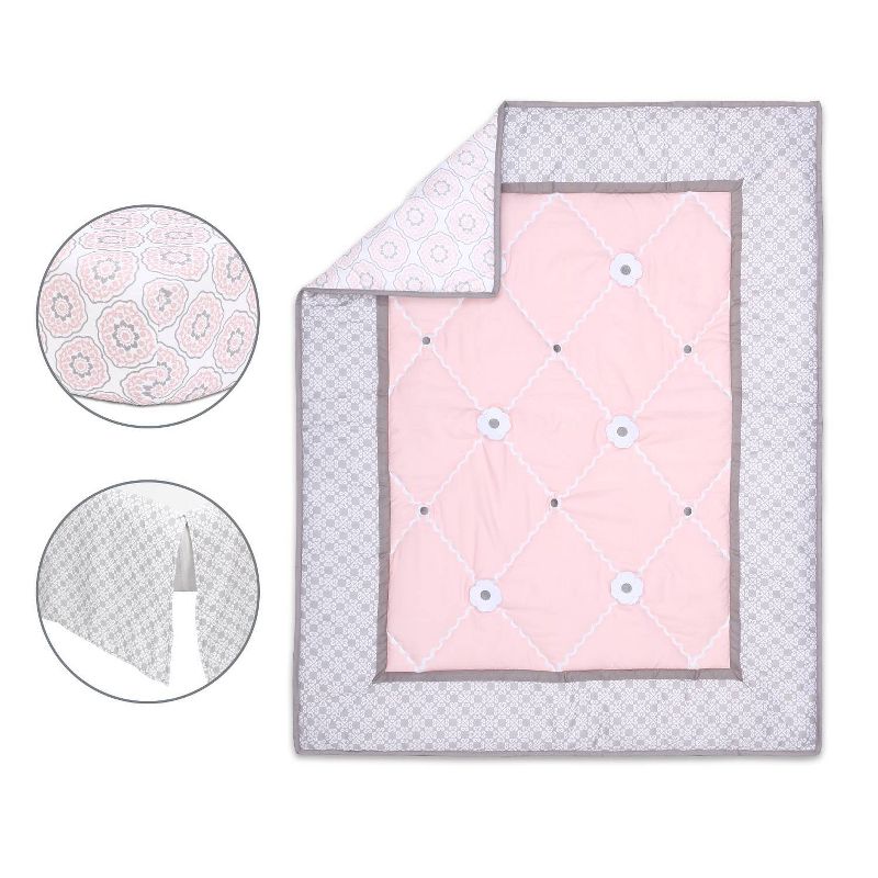 The Peanutshell Princess Baby Crib Bedding Set, Pink/Gray - 3pc, 3 of 6