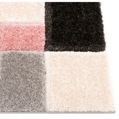 Blush and Gray Geometric Shag Area Rug 5' x 7'