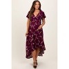 Pinkblush Burgundy Floral Short Sleeve Wrap Hi-Low Maternity Maxi Dress - 2 of 4